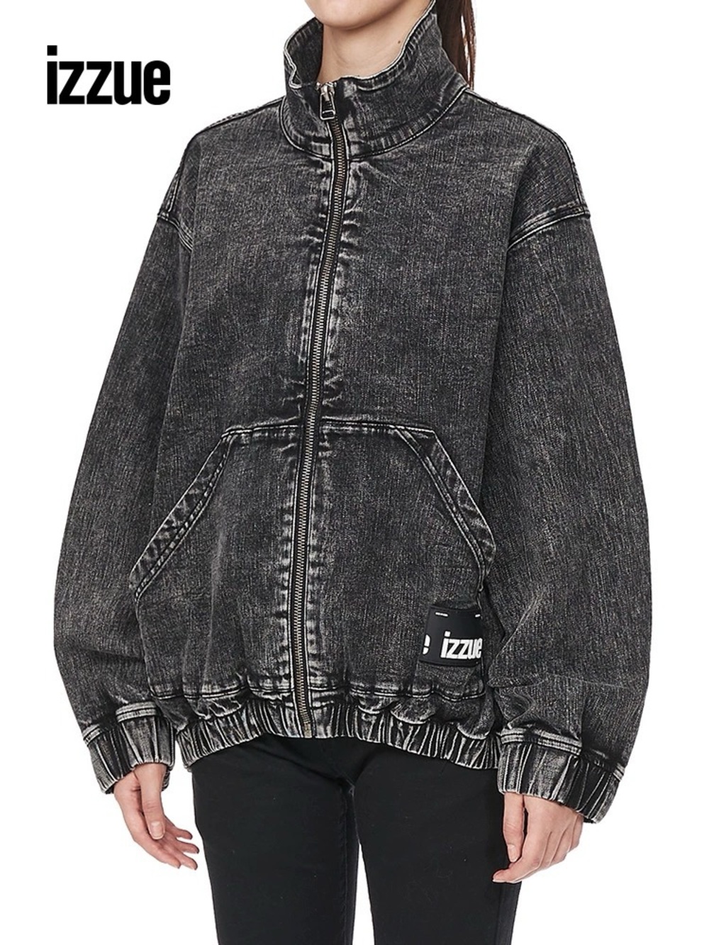 izzue Women’s Washed Black Zip-Front Denim Jacket